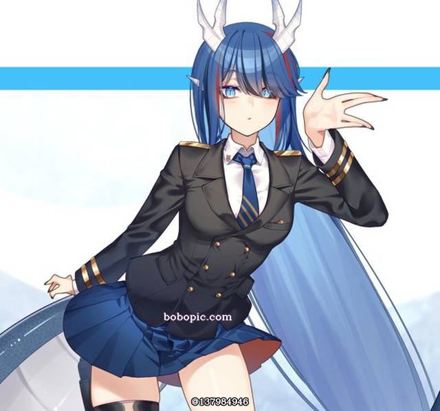 女孩子, 欧派, 大腿, 尾巴, shark, chinese dragon, 辣妹, horn, uniform