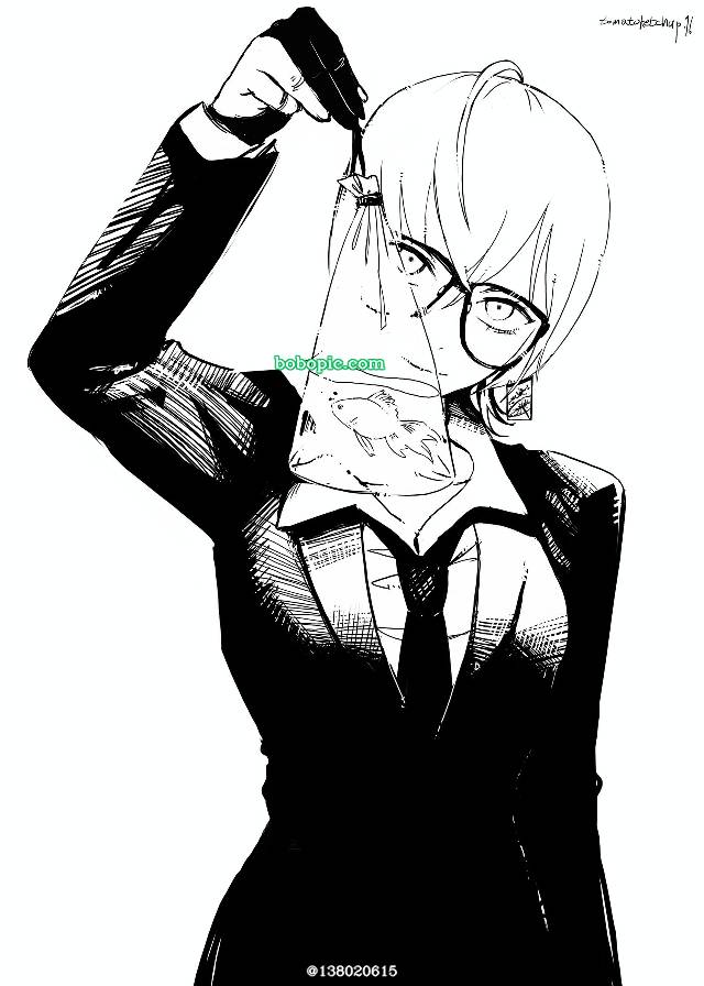 monochrome, 女孩子, girl in suit, 白发, 眼镜
