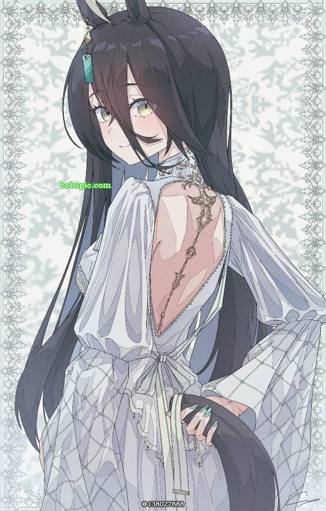 赛马娘Pretty Derby, 曼城茶座（赛马娘）, 黑长直, 长发, 后背, 插画