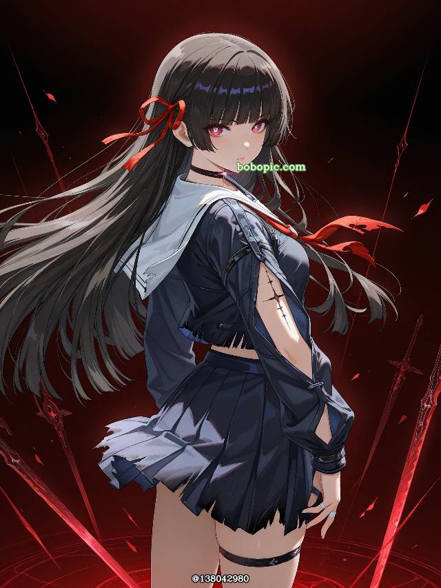 AI 画作, Chisa, Chisa (Wuthering Waves), Wuthering Waves, uniform, 水手服, 女孩子, 黑发赤眼