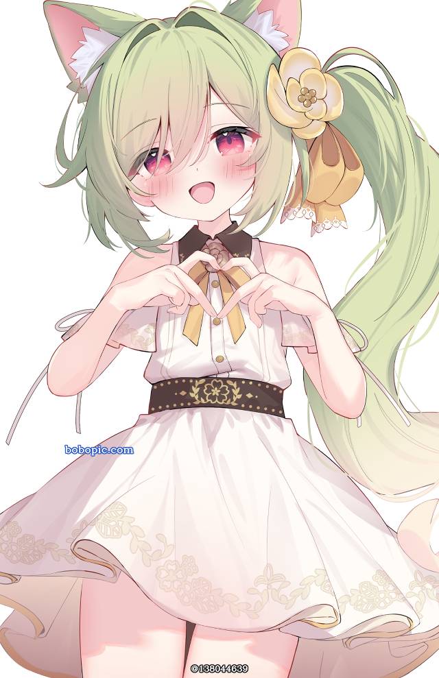 女孩子, 虚拟主播, 双手比心, green hair