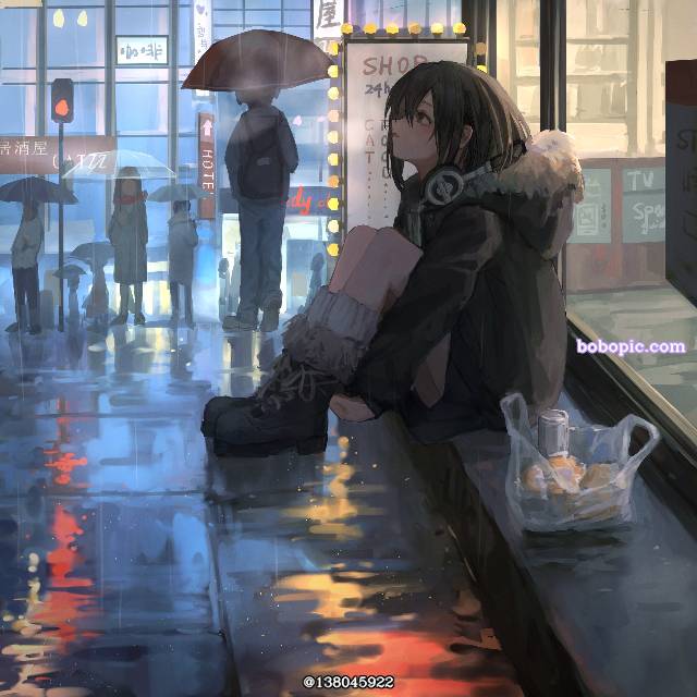 女孩子, 原创, background, night view, city, rain, night