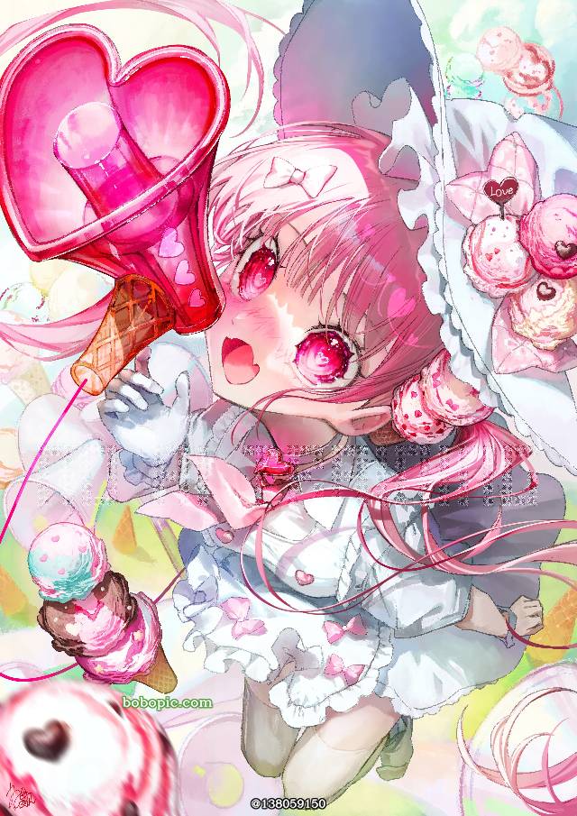 原创, 女孩子, young girl, 原创, witch, 冰淇淋, megaphone, 粉色头发