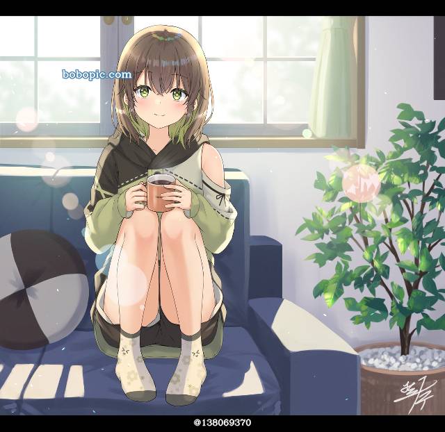 原创, 女孩子, inner color, houseplant, 热裤, 有袜无鞋