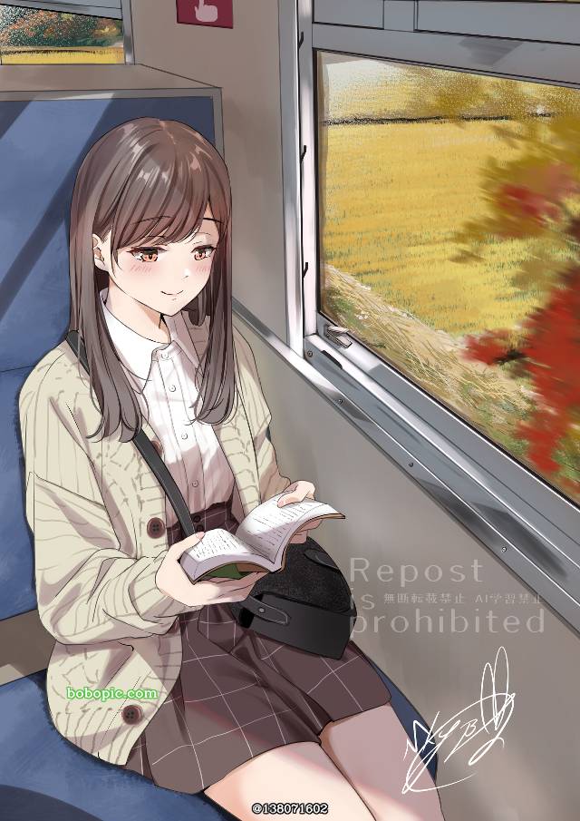 原创, 女孩子, 羊毛衫, autumn, reading, 电车, Original 500+ bookmarks