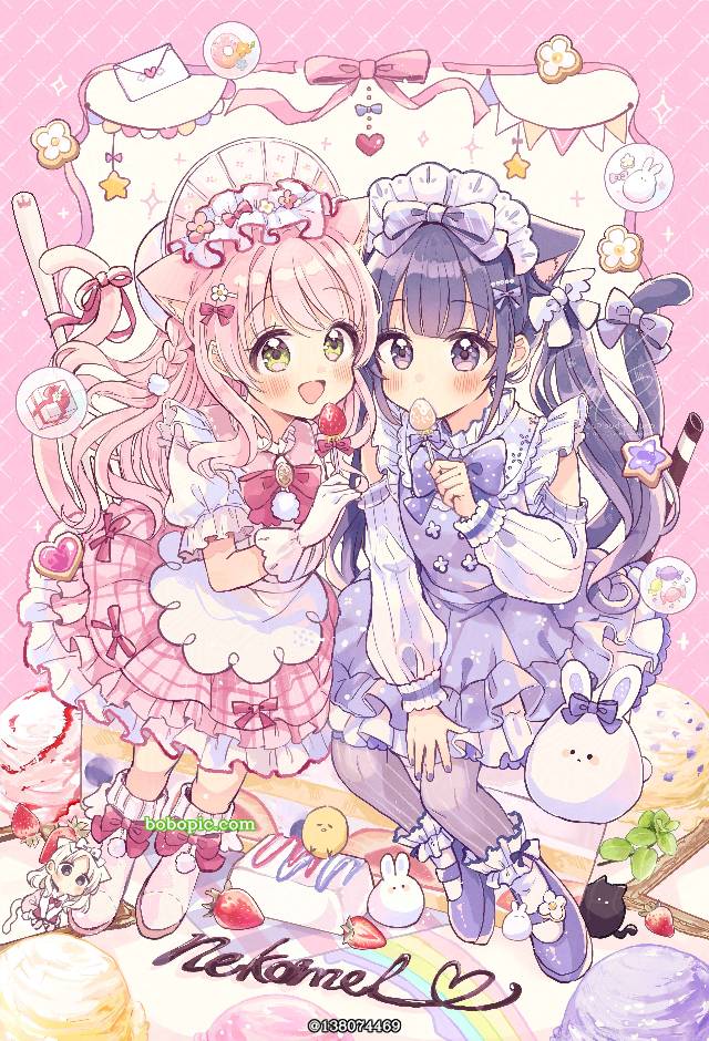 yuri, 双马尾, 兽耳, 童话, cat ears