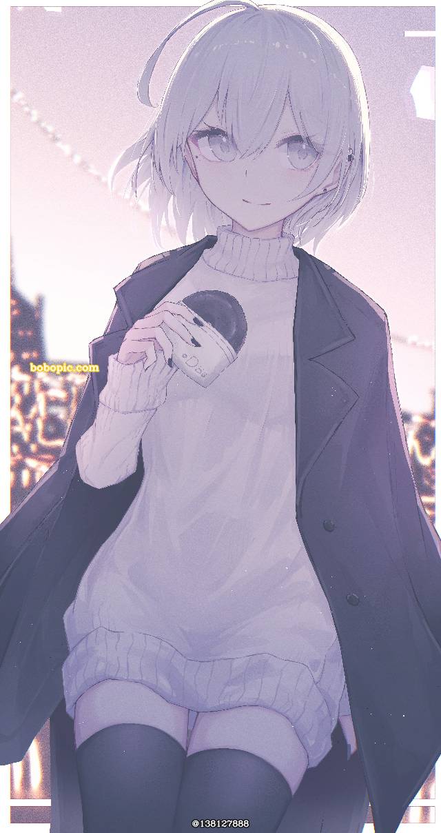 turtleneck, pixiv今日出题, donut, 原创, 女孩子, 大腿, 过膝袜, 绝对领域, sweater