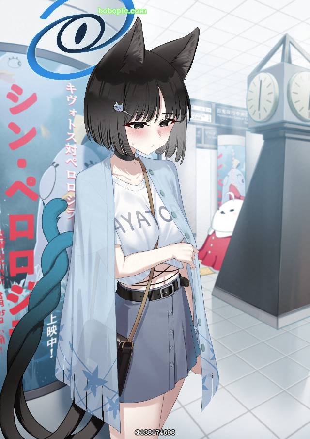 碧蓝档案, Kiryuu Kikyou, casual clothes, pai slash, midriff, 尾巴很诚实