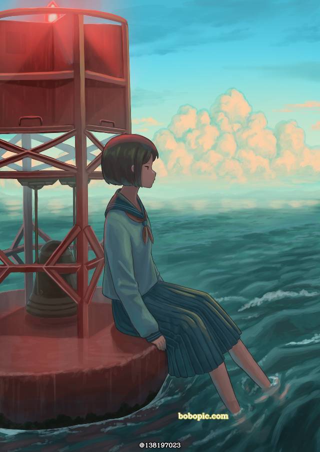 原创, 原创, 女孩子, background, 风景, sky, 积雨云, sea, 女高中生