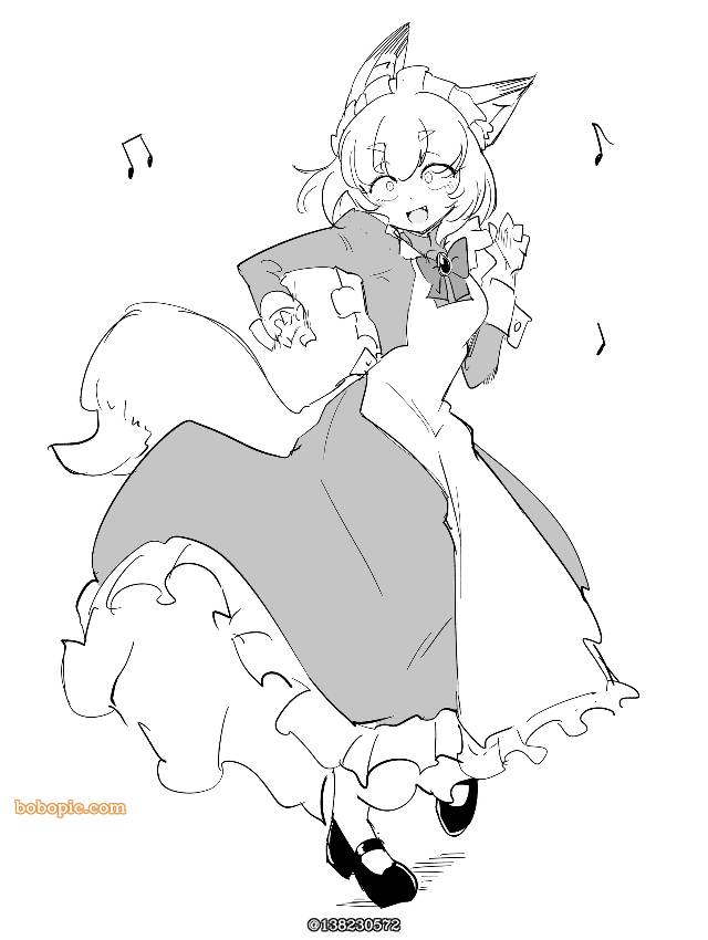 fox ears, 女仆, dancing