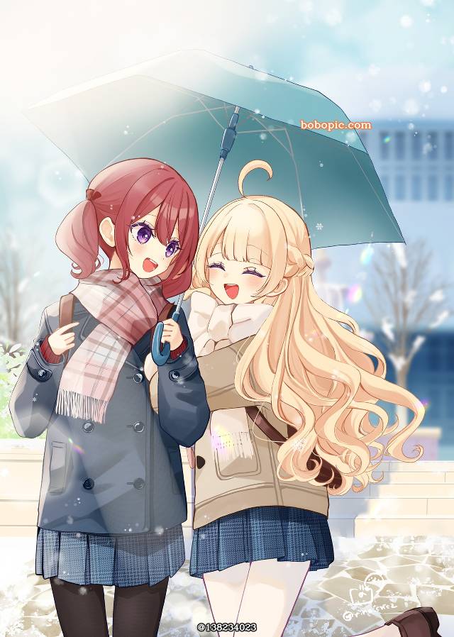 原创, 女孩子, red pigtails, 金色长发