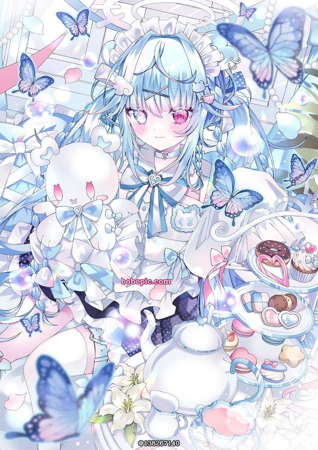 女孩子, 原创, 双马尾, 女仆, 兽耳, 异色瞳