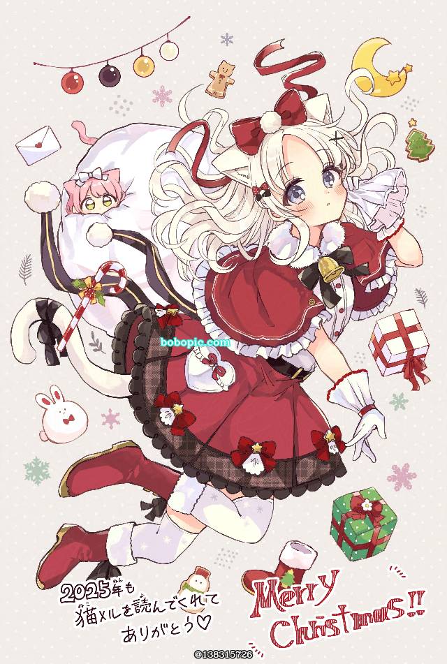 原创, 兽耳, cat ears, 圣诞节, 白发