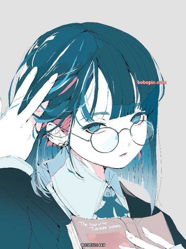 女孩子, 原创, 插画, young girl, free icon, 穿洞, 黑发, blue hair