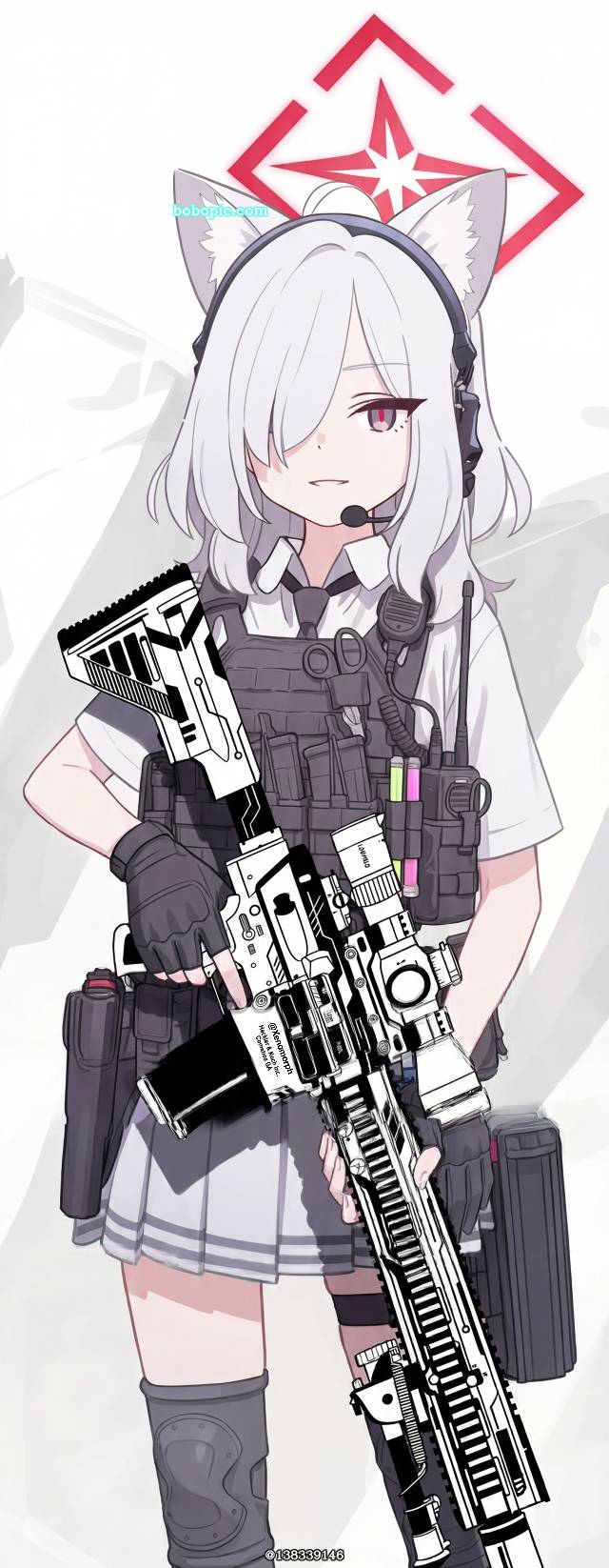 AI 画作, 女孩子, 碧蓝档案, 现代个人装备, armed girls, 枪, 白发
