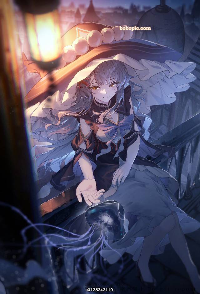 女孩子, witch, 水母, 插画, 原创