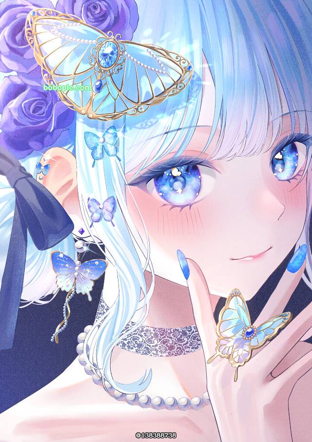 女孩子, accessory, jewel, butterfly, 原创, 原创, 插画