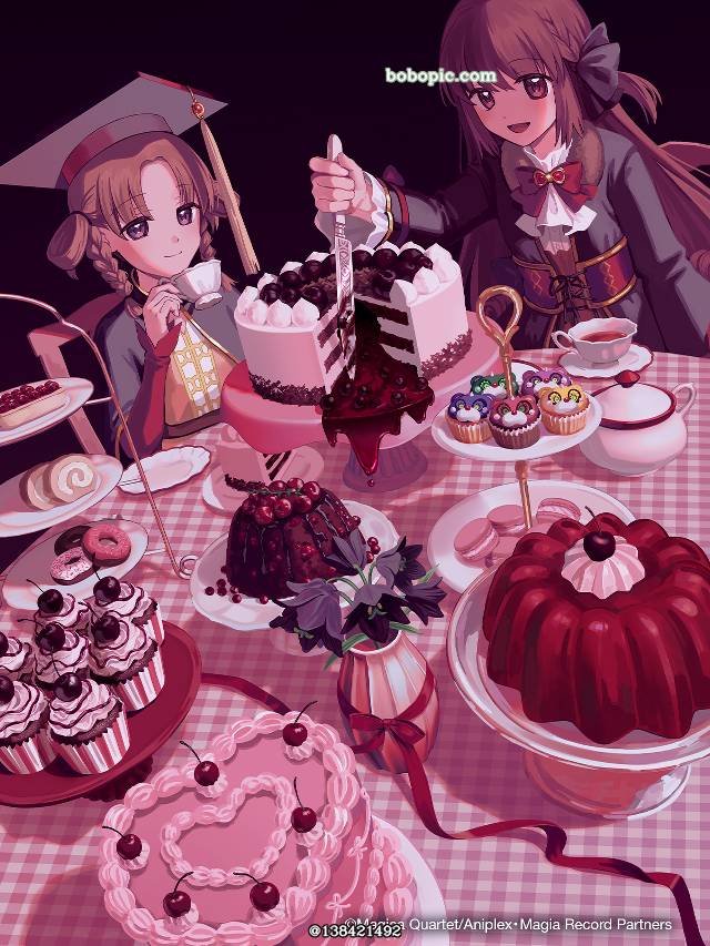 魔法纪录, 魔法少女小圆, Magia Record, 里见灯花, 柊音梦, 蛋糕, 茶发