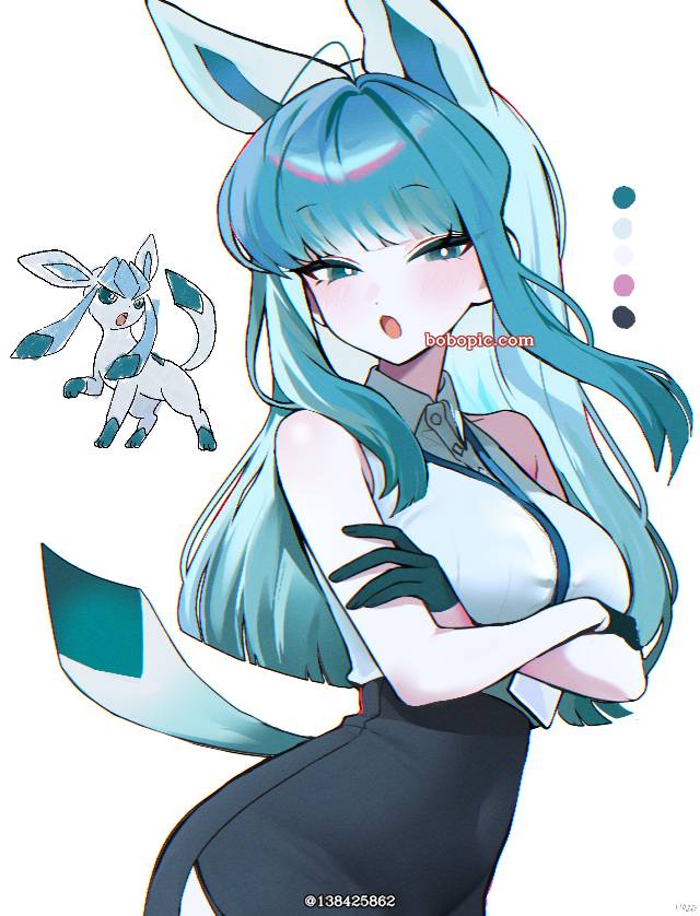 女孩子, young girl, 插画, 冰伊布, Glaceon (Pokémon), 拟人化