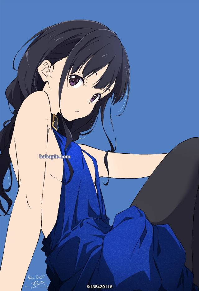 莉可丽丝, 井之上泷奈, party dress, black hair, 美腿陷阱, purple eyes, 侧乳