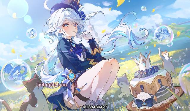 Genshin Impact, 芙宁娜, cat, 蛋糕