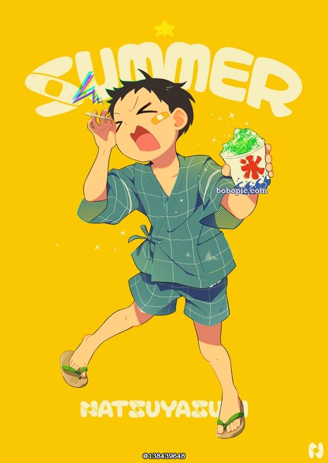 young boy, 男孩子, 夏天, summer vacation, shaved ice, jinbei, summer festival