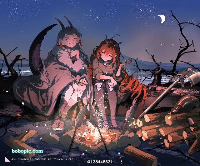 插画, 女孩子, 原创, yuri, 太美了, young girl, 龙, 骑士, 奇幻