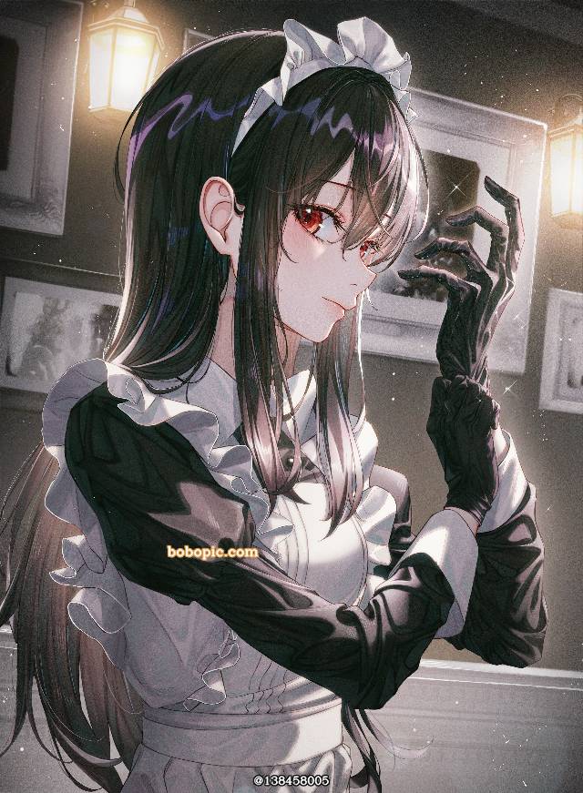 uniform, 黑长直, 女仆, 女仆装, red eyes