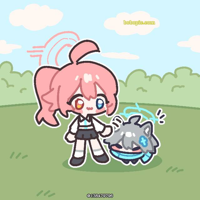 可爱, Sunaookami Shiroko, Takanashi Hoshino, 女孩子, chibi, 碧蓝档案, young girl