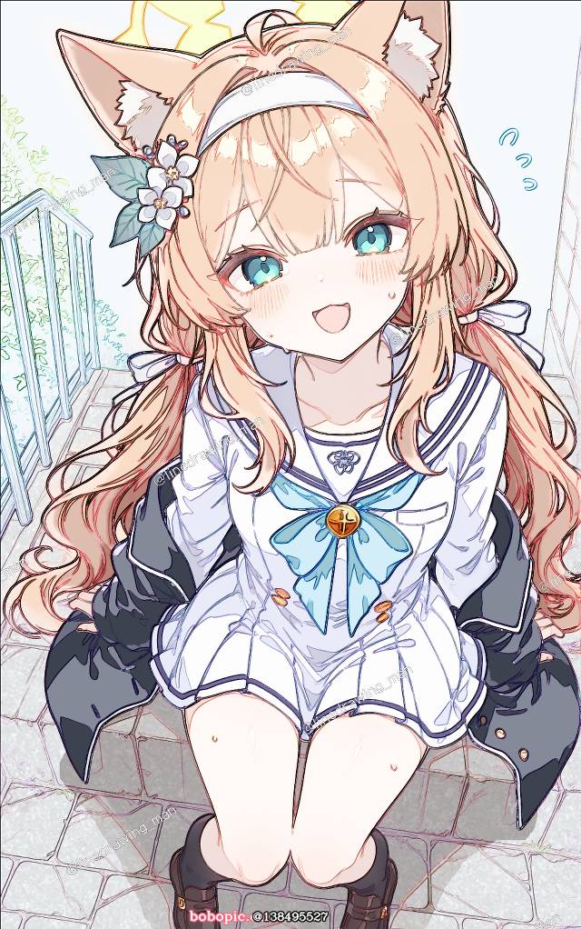 Mari Iochi, 碧蓝档案, cat ears, uniform, 伊落玛丽（体操服）, 线稿