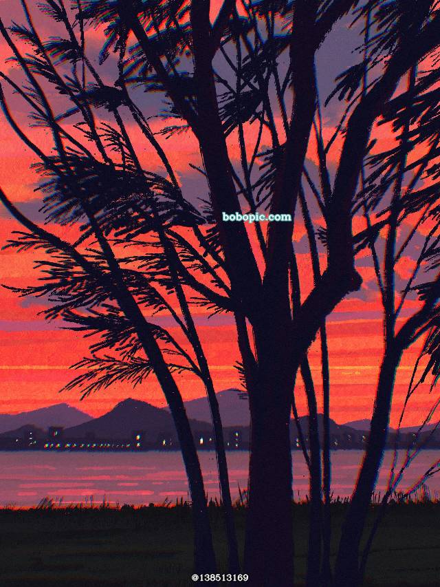 风景, sky, aesthetic, illustration, background, 云, 夕阳