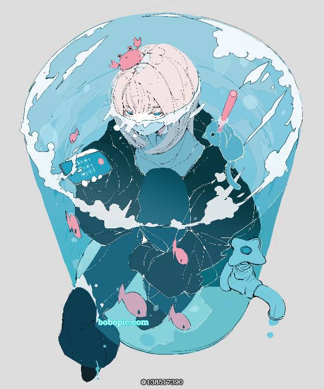 女孩子, 原创, 插画, young girl, free icon, 金发, 原创, 水下