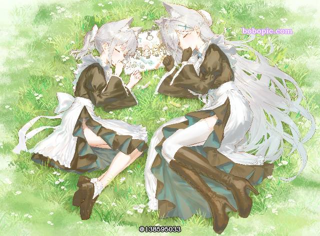 碧蓝档案, 女仆装, 女仆, Sunaookami Shiroko, Shiroko Terror, 兽耳, 侧卧