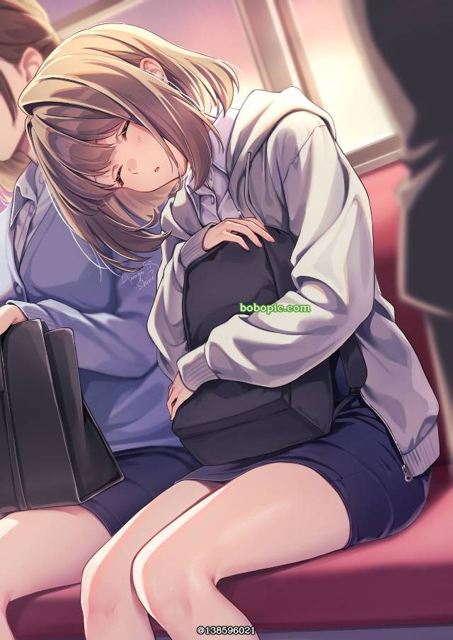 原创, 女孩子, 包臀裙, 连帽衫, asleep, 电车内