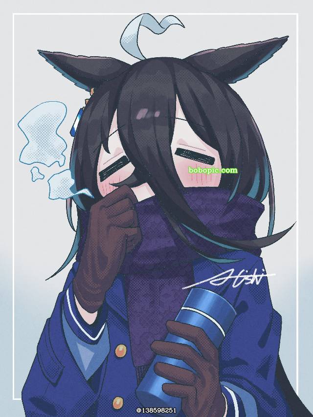 曼城茶座（赛马娘）, 赛马娘Pretty Derby, 马娘, 围巾, 手套, black hair, ahoge