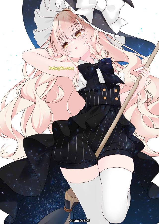 东方, 雾雨魔理沙, 魔理沙好可爱, Showing off armpits, witch, 金发, 绝对领域, 无袖, 麻花辫