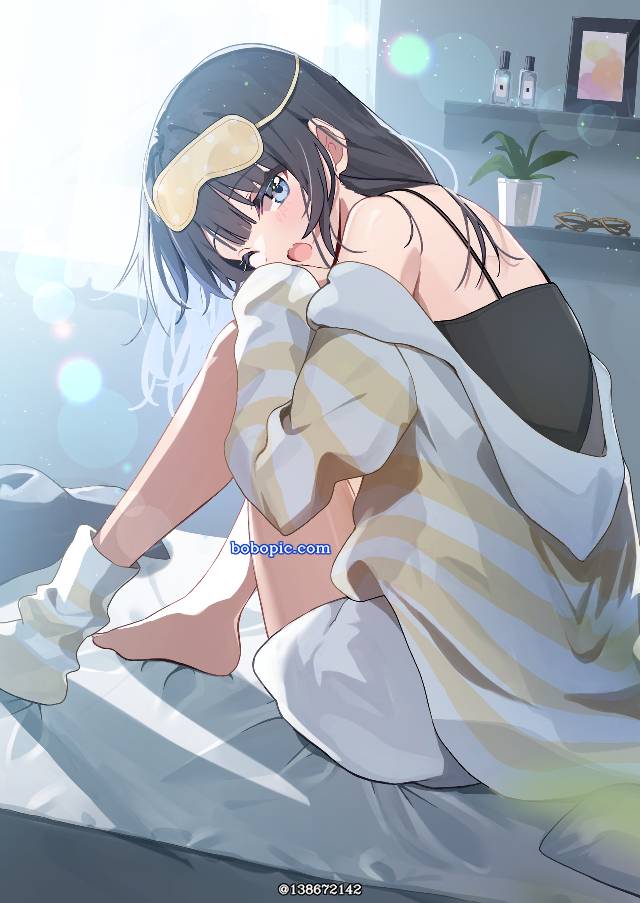 女孩子, 睡衣, 黑发, 原创, eye mask