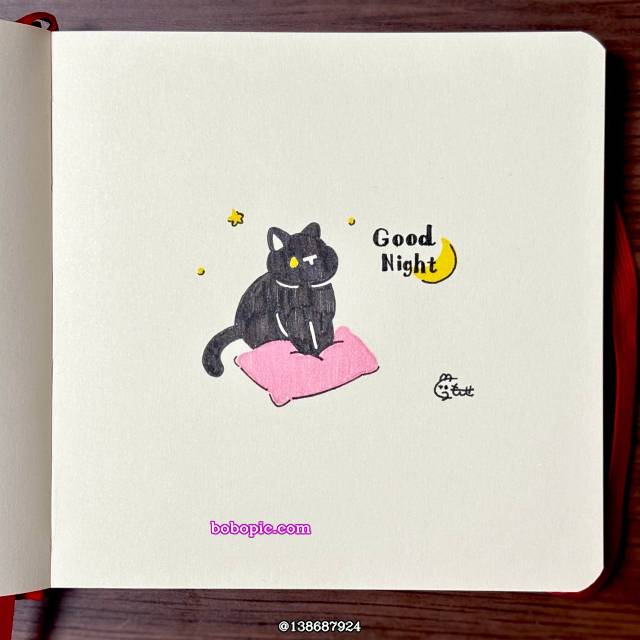 原创, 黑猫, 钢笔画, 手绘, 猫, night