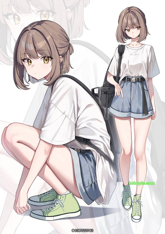 原创, 女孩子, 热裤, sneakers, 蹲, Sussex, 茶发