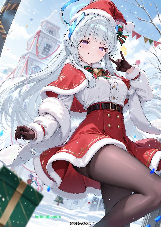 碧蓝档案, 生盐诺亚, 白发, 女孩子, 黑裤袜, 显性巨乳, 圣诞节