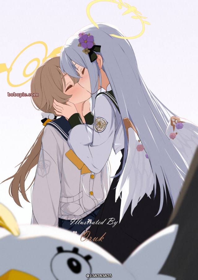 碧蓝档案, Ajitani Hifumi, Shirasu Azusa, Hifumi Ajitani/Azusa Shirasu, yuri, lesbian kiss