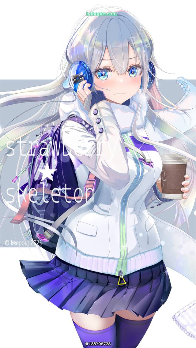 原创, 女孩子, 银发, long hair, T恤