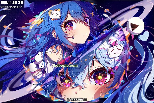 22 (Bilibili mascot), universe, starry sky, planet, young girl, 女孩子