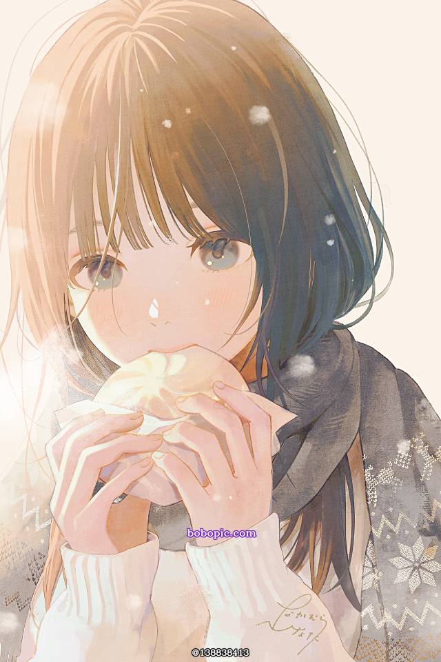 女孩子, 围巾, steamed bun with meat filling