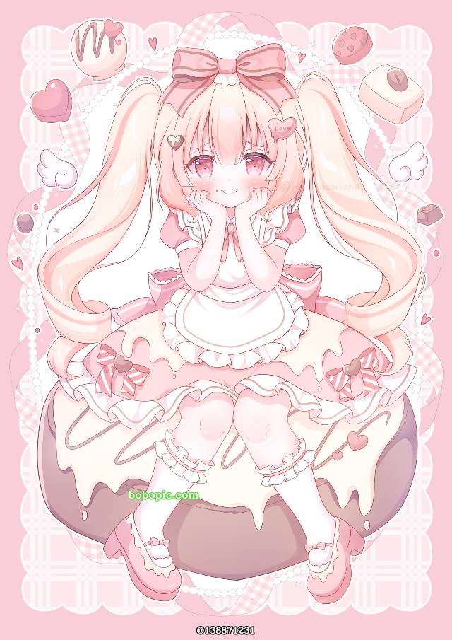 chocolate, sweets, frills, 双马尾, 冬CM, 蝴蝶结