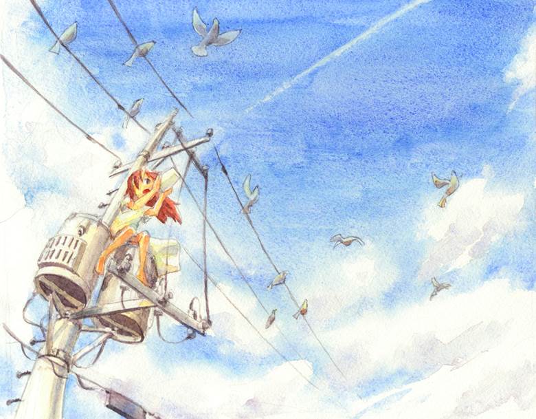纟电话|taoi的飞行机云天空插画图片