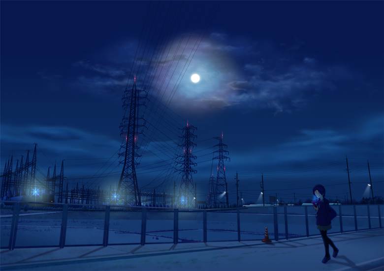 铁塔夜景月光环の帰り道|如月＠Ｒ１３４的铁塔风景插画图片