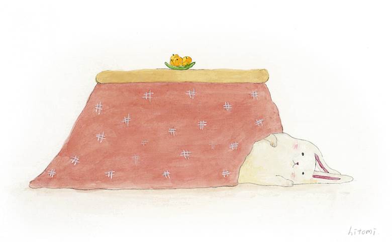 こたつでうだうだするうさぎ|Hitomi的小兔子动物插画图片