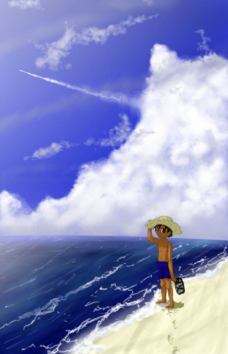 浜辺|ｆ（ｒｙ＠退避中的飞行机云天空插画图片
