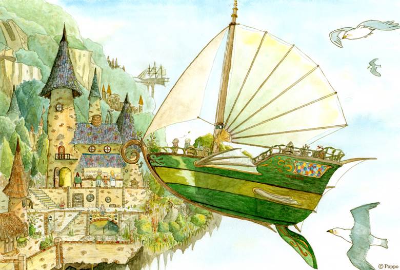 飞空船の旅|埜々原的Pixiv风景壁纸插画图片